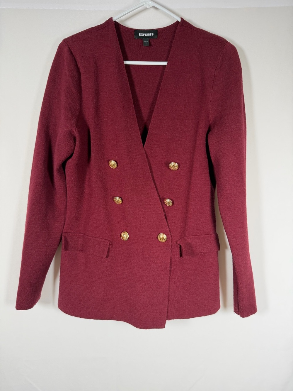 Express Women's Double-Breasted Burgundy Band Sweater, Military